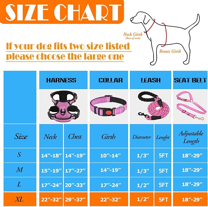 No Pull Dog Harness, Collar & Leash Set | Includes Dog Seat Belt, Collapsible Bowls & Poop Bag Dispenser. Ideal for Training, Walking, Hiking. Fits Small to Large Dogs(Pink-XL) Lovebegetslove