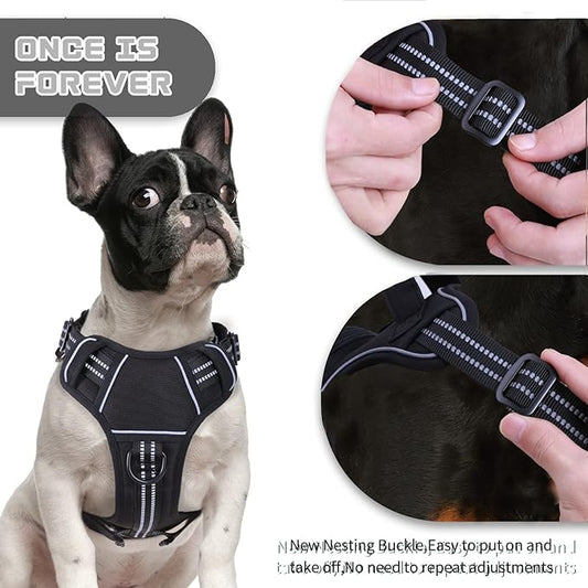 No Pull Dog Harness for Medium Dogs, Adjustable No Choke Pet Vest with Dog Leash Fit Smart Reflective Pet Walking Harness for Training Easy Control Soft Handle Black XL BUMBIN