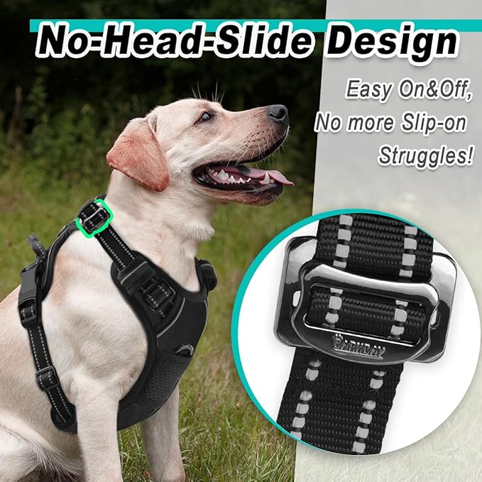 BARKBAY Dog Harness No Pull 3 Buckles for Large Dogs - Adjustable, Reflective, Comfortable, No Choke, Heavy-Duty - Perfect for Outdoor Training, Walking, and Hiking - Strong & Durable - L & Black BARKBAY
