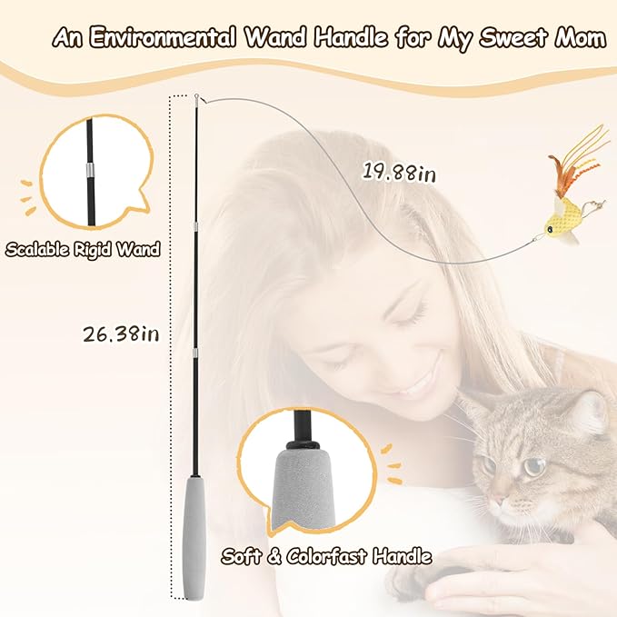 ORSDA Cat Toys, Cat Wand Toy for Indoor Cats, Interative Cat Toy to Chase & Exercise, Teaser Bird Toy for Cats with 5 Replacement Kitten Toys for All Breeds - PAWPICO