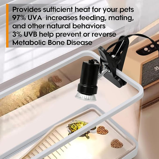 (2nd Gen) 50W Reptile Heat Lamp Turtle Lamp UVA UVB Bulb with Compact Fixture Basking Light Simulated Sunlight Heat Bulbs for Reptiles Amphibians Turtle Bearded Dragon Lizard Snake Chicken GeeKoit