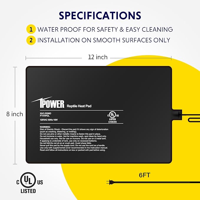 iPower 8 by 12-Inch 16W Reptile Heat Mat, LCD Digital Aquarium Thermometer, Under Tank Warmer Terrarium Heat Pad for Turtles Lizards Frogs and Other Small Animals, Multi Sizes iPower