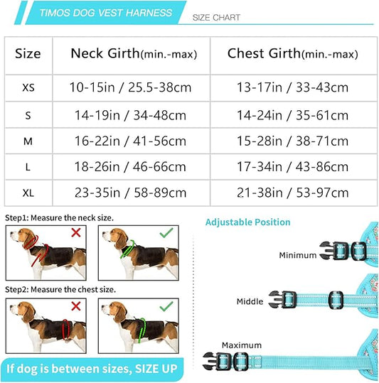 Timos No Pull Dog Harness,NO Need Go Over Dogs Head 3 Snap Buckles Reflective Oxford No Choke Puppy Harness with Front & Back 2 Metal Leash Clips Soft Padded Vest Harnesses for Small Medium Large Dogs Timos