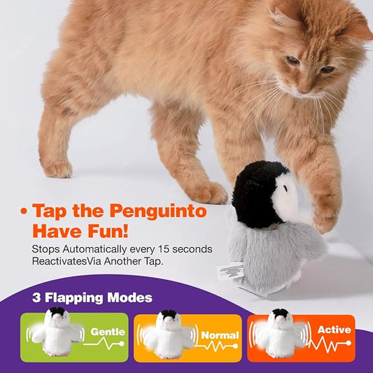 Interactive Cat Toy Rechargeable Automatic Chirping Penguin Flying Bird Cat Toy Infused with Catnip in The Wings, Auto Beating Wings Cat Toys for Indoor Cats to Play Alone, Never Boredom - PAWPICO