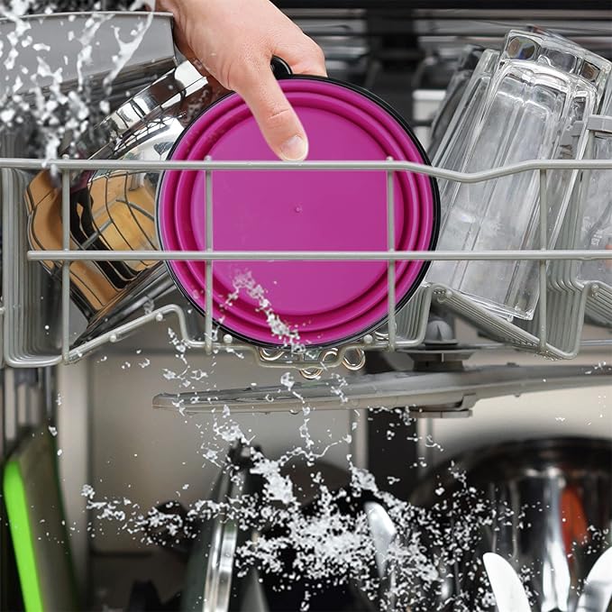 Dog Bowl Pet Collapsible Bowls, 2 Pack Collapsible Dog Water Bowls for Cats Dogs, Portable Pet Feeding Watering Dish for Walking Parking Traveling with 2 Carabiners (Large, Pink+Purple) - PAWPICO