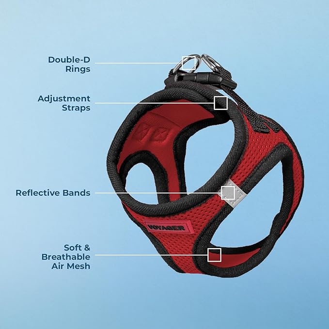 Voyager Step-in Air Dog Harness - All Weather Mesh, Reflective, No Pull Harness for Small, Medium Dogs, Cats - Secure with Hook & Loop Fastener, Buckle, Double D-Rings - Red/Black Trim, M BestPetSuppliesLLC