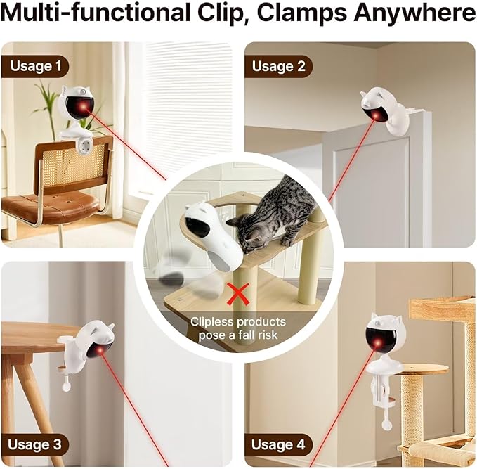 Potaroma Smart Sensor Cat/Dog Laser Toys Interactive, Motion Activated Truly Random Trjajectory, Clamp Design, Automatic Chargeable Kitten Dog Toy Indoor Exercise, Cream White - PAWPICO