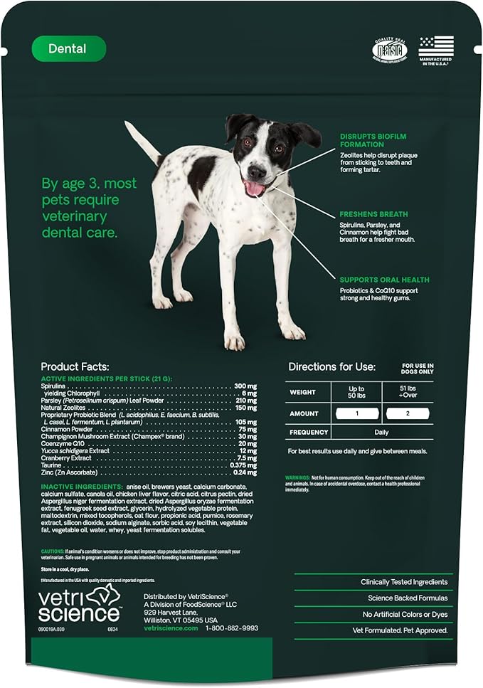 VetriScience Perio Plus Dental Sticks for Dogs - Advanced Dog Breath Freshener - Dual Action Dog Teeth Cleaning Chews for Plaque Control & Fresh Breath, 30 Sticks, Chicken Flavor VetriScienceLaboratories