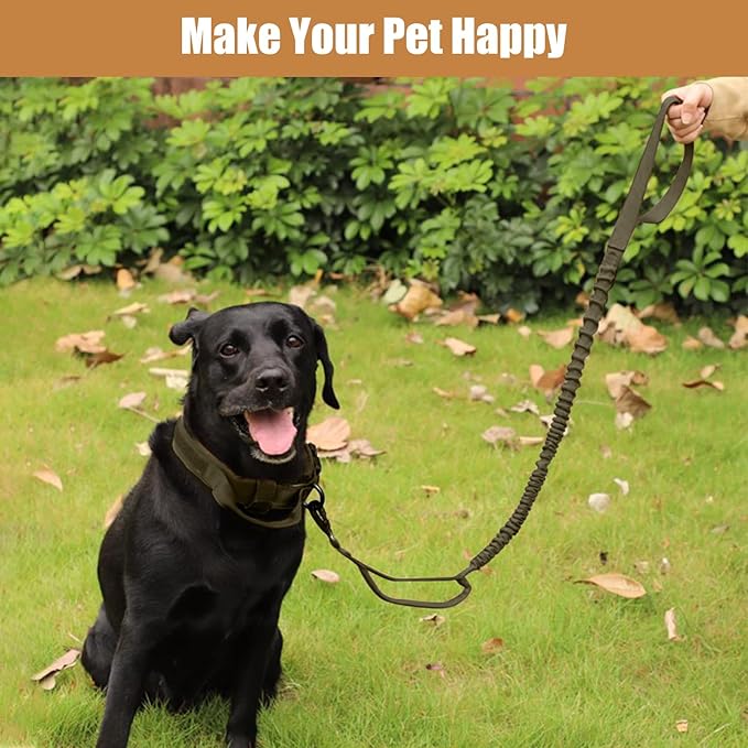 Tactical Dog Collar Leash Set, Adjustable Military Training Nylon Collar Dog Training with Control Handleand Metal Buckle, Dog Collar for Medium Large Dogs (Green,L) - PAWPICO