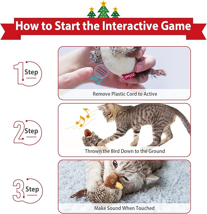 Gigwi Interactive Cat Toy Set, Squeaky Cat Feather Toys for Indoor Cats, 3PCS Cat Plush Toy Pack Including Mouse Hunt Cat Toy, Cat Chase Bird Toy, Cat Chirping Cricket Toy - PAWPICO
