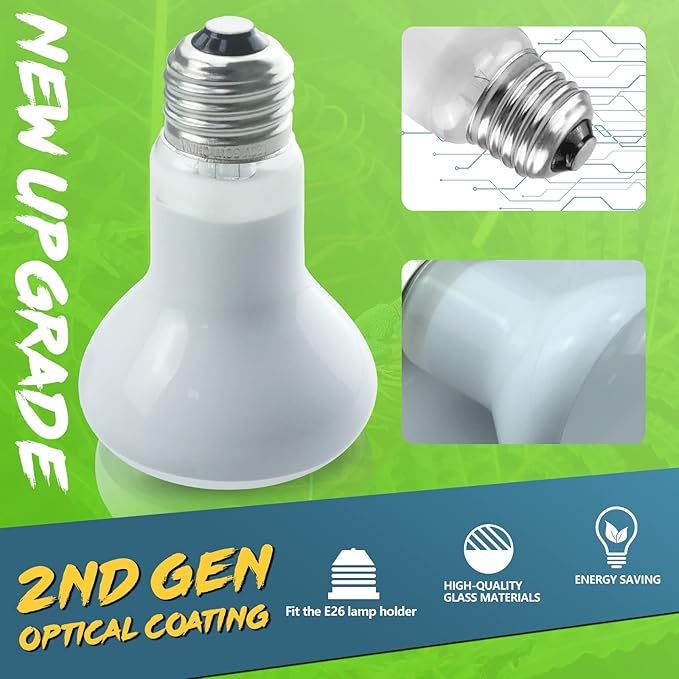 LUCKY HERP 2 Pack 50W Reptile Heat Lamp Bulb (2nd Gen), Amphibian Basking Light Bulb, Reptile Daylight Bulb for Turtle, Bearded Dragon, Lizard Heating Use LUCKYHERP