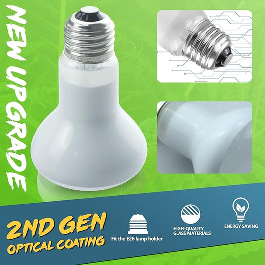 LUCKY HERP 2 Pack 50W Reptile Heat Lamp Bulb (2nd Gen), Amphibian Basking Light Bulb, Reptile Daylight Bulb for Turtle, Bearded Dragon, Lizard Heating Use LUCKYHERP