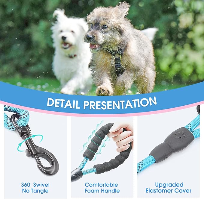 BAAPET 2/4/5/6 FT Dog Leash with Comfortable Padded Handle and Highly Reflective Threads for Small Medium and Large Dogs (5FT-1/3'', Blue) BAAPET