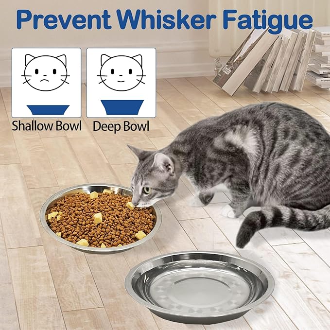 kathson 8 Pcs Stainless Steel Cat Food Bowls, Replacement Whisker Relief Cat Metal Dishes, Shallow Wide Cat&Dog Food and Water Bowl Suitable for Pet Feeding Stand, Dishwasher Safe (7.00 Inch Dia.) - PAWPICO