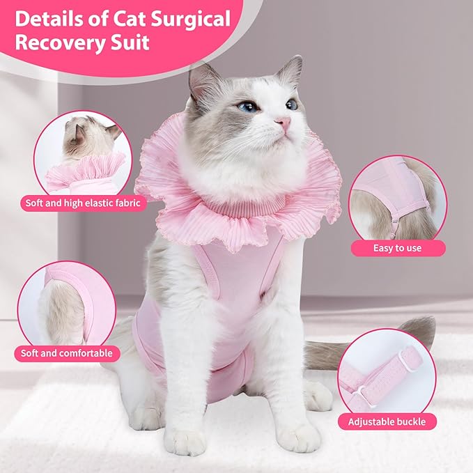 Cat Recovery Suit Cat Onesie for Cats After Surgery Female, Breathable Cat Surgery Recovery Suit for Abdominal Wounds Post-Surgery, Cat Surgical Spay Recovery Shirt for Cats Kitten Pink Large Coppthinktu