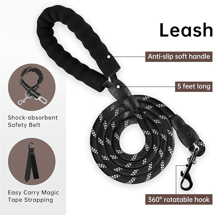 IVY&LANE No Pull Dog Harness with Leash Set, Reflective No Choke Pet Vest,Adjustable Oxford Dog Vest Harness with Easy Control Handle for Large Dogs (Dark Brown,XL) IVYLANE