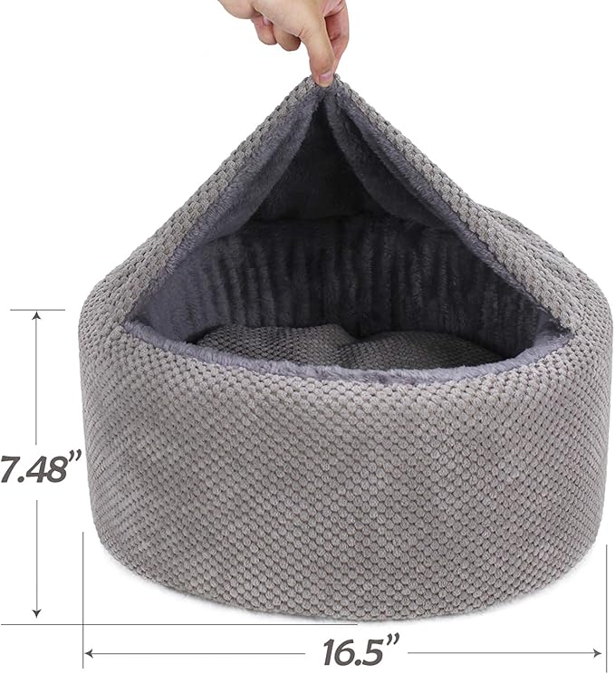 Winsterch Large Cat Beds Warm Covered Cat Beds for Indoor Outdoor Cats Kittens,Soft Enclosed Washable Round Pet Cat Cave Bed for Cats or Small Dog,Calming Cat Bed,16.5''x16.5''x7.48'' - PAWPICO