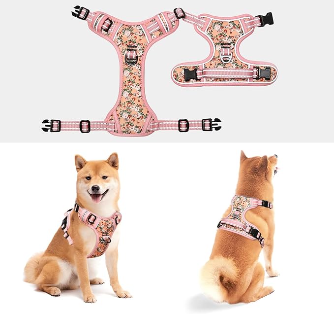 Timos Dog Harness, NO Need Go Over Dogs Head 3 Snap Buckles Pet Harness with 2 Leash Clips, Adjustable Soft Padded No-Pull Dog Harness, Reflective No-Choke Pet Oxford Vest for Small Medium Large Dogs Timos