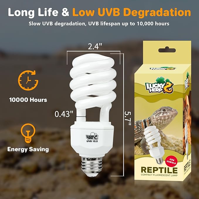LUCKY HERP UVA UVB Reptile Light 10.0, Desert UVB 150 Compact Fluorescent Lamp, UVB Light for Reptiles 23W, UVA UVB Reptile Light Bulb, UVB Bulb for Reptiles Bearded Dragons Lizards Tortoises Snakes LUCKYHERP