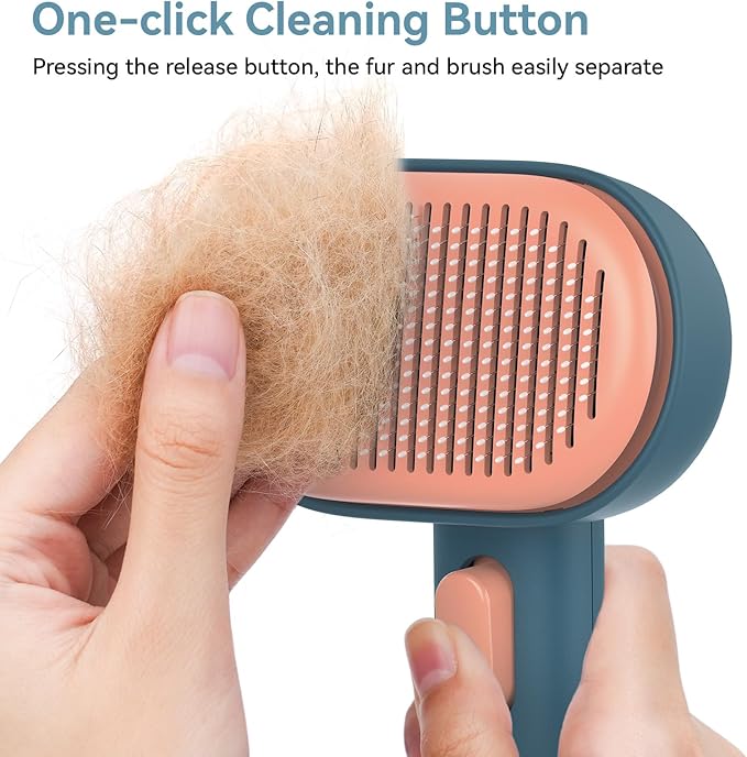 aumuca Cat Brush Dog Brush for Shedding Grooming, Cat Brushes for Indoor Cats, Slicker Cat Fur Brush Dog Comb with Release Button, Dog Grooming Brush Pet Brush for Semi-Short to Semi-Long Hair, Green - PAWPICO