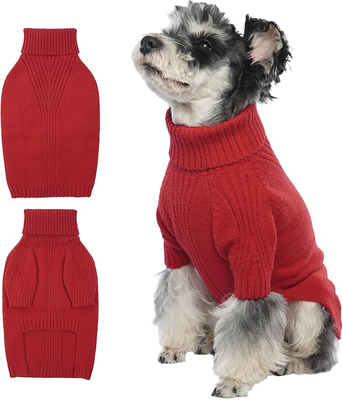 IECOii Dog Sweater,Dog Sweaters for Medium Dogs Girls Boys,Doggie Sweater Christmas,Pet Sweatshirt Knitwear Outfit for Holiday,KnitTurtleneck Warm Clothes for French Bulldog,Boston Terrier (Red,M) - PAWPICO