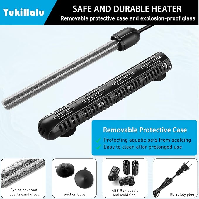 YukiHalu Aquarium Heater 50/100/200/300/500W with Protective Case, Fish Tank Heater, Temperature Adjustable, External Temperature Controller, LED Display, Used for 10/20/40/75/120 Gallons (100W) YukiHalu