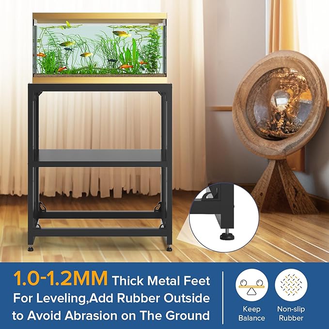 Fish Tank Stand 10-15 Gallon, Metal Aquarium Stand, 24.8" L x 9.2" W*30.1”H Double-Layer Storage Design, Suitable for Home Office Use, 660LBS Capacity,Black (Tank not Included) TOCRETOARE