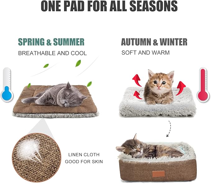 Cat Bed Small Dog Bed Self Warming Cat Bed Self Heating Cat Pad Extra Warm Thermal Kitten Beds for Indoor Outdoor Kittens Small Pets 24''X20'' (Khaki) - PAWPICO