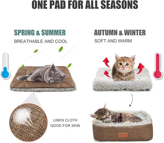 Cat Bed Small Dog Bed Self Warming Cat Bed Self Heating Cat Pad Extra Warm Thermal Kitten Beds for Indoor Outdoor Kittens Small Pets 24''X20'' (Khaki) - PAWPICO