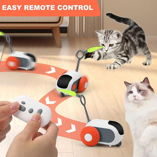 Turbo Tail Cat Toy 2.0, Cat Enrichment Toys for Indoor Cats, Remote Control Cat Toy with 2-Speed Adjustment, Interactive Cat Toys with USB Rechargeable, Cat Hunting Toy for Indoor Cats (Orange) - PAWPICO