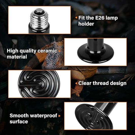 Simple Deluxe 25W 1-Pack Ceramic Heat Emitter Reptile Heat Lamp Bulb No Light Emitting Brooder Coop Heater for Amphibian Pet & Incubating Chicken, Black SimpleDeluxe