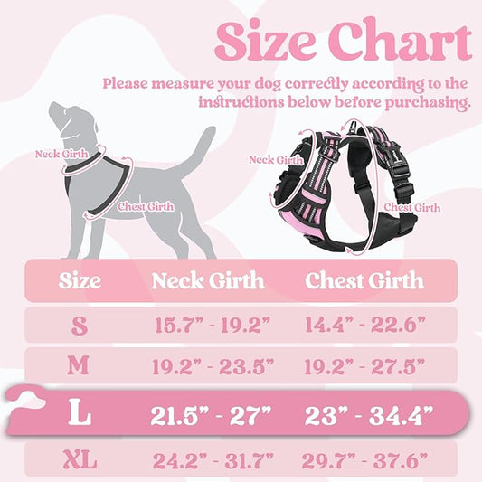 rabbitgoo Dog Harness for Large, No Pull Pet Harness with 3 Buckles, Adjustable Soft Padded Pooch Vest with Instant Control Handle, Easy Walking Reflective Pet Vest for Large Dogs, Pink, L rabbitgoo