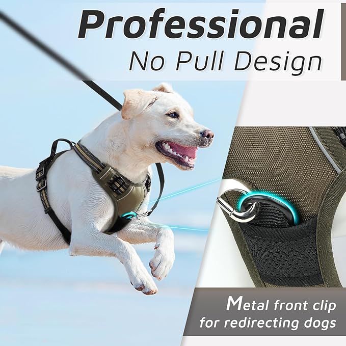 Eagloo Dog Harness Large Breed, No Pull Service Vest with Reflective Strips and Control Handle, Adjustable and Comfortable for Easy Walking, No Choke Pet Harness with 2 Metal Rings, Brown, XL GoExplorewithEagloo
