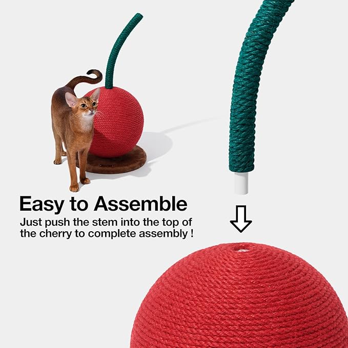 VETRESKA Cherry Cat Scratching Post, 22.64" Tall Cat Scratcher with Sisal Rope Ball, Vertical Cat Scratch Post Claw Scratchers for Indoor Cats, Kitten Supplies - PAWPICO