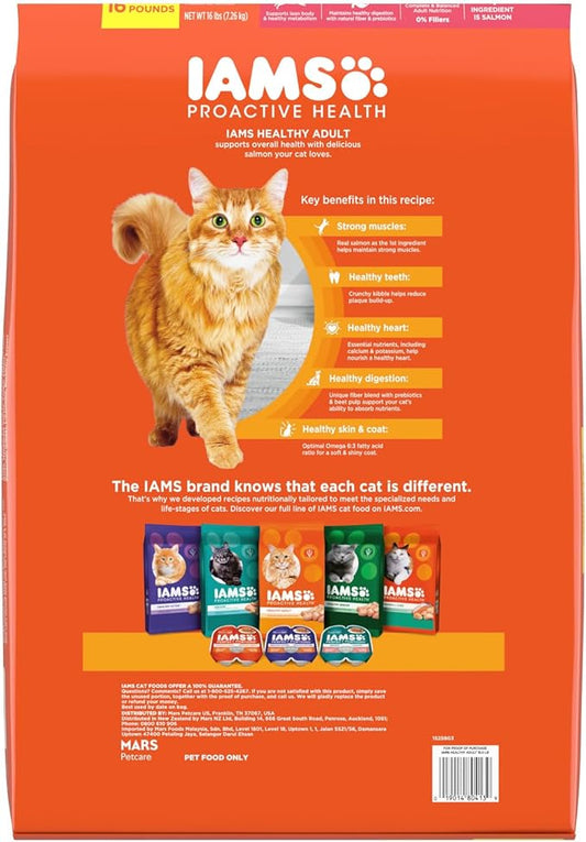 IAMS Proactive Health Adult Healthy Dry Cat Food with Salmon, 16 lb. Bag - PAWPICO