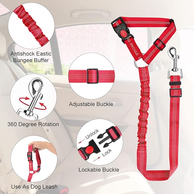 BWOGUE 2 Packs Dog Cat Safety Seat Belt Strap Car Headrest Restraint Adjustable Nylon Fabric Dog Restraints Vehicle Seatbelts Harness BWOGUEPetHome