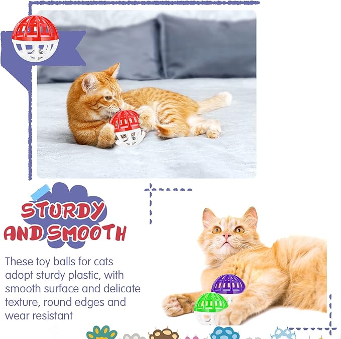 Hungdao 100 Pieces Cat Toys Balls with Bells Plastic Lattice Jingle Balls for Kitten 1.5 Inch Slotted Balls Small Cat Ball Bulk for Indoor Kitten Chase Pounce Rattle Play Toys, Assorted Color - PAWPICO