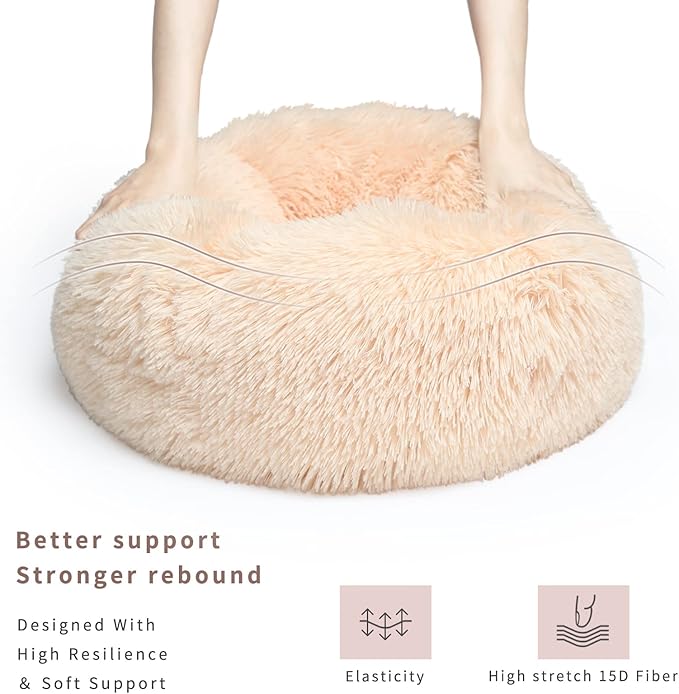 Light Brown Dog Bed Small,Calming Dog Bed for Small Dogs,20 inches Donut Fluffy Pet Beds,Anti Anxiety Round Fits up to 10 lbs Soft Warm Pets Beds for Puppy Dogs Indoor - PAWPICO