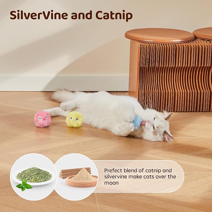 Potaroma Chirping Cat Toys Balls with SilverVine Catnip, Upgraded, 3 Pack Fluffy Interactive Cat Kicker, 3 Lifelike Animal Sounds, Kitty Kitten Catnip Exercise Toys - PAWPICO