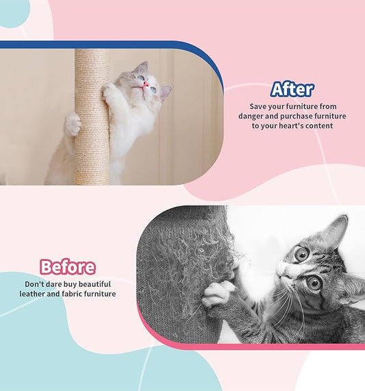 Cat Scratching Post Kitten Scratcher Sisal Scratch Posts Basic with Hanging Ball for Indoor Cats, Integrated Cat Toys, Brown - PAWPICO