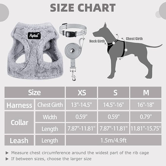 PUPTECK Adjustable Dog Harness Collar and Leash Set Step in No Pull Pet Harness for Small Medium Dogs Puppy and Cats Outdoor Walking Running, Soft Mesh Padded Reflective Vest Harnesses, Plush Grey XS PUPTECK