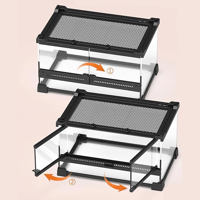 Reptile Glass Terrarium Kit (8 Pieces) 12 * 8 * 8 in,Double Door Amphibian Tank Starter Kit, Suitable for Small Reptiles Such as Geckos, Snakes, Lizards, Chameleons,Serpents SARUFO