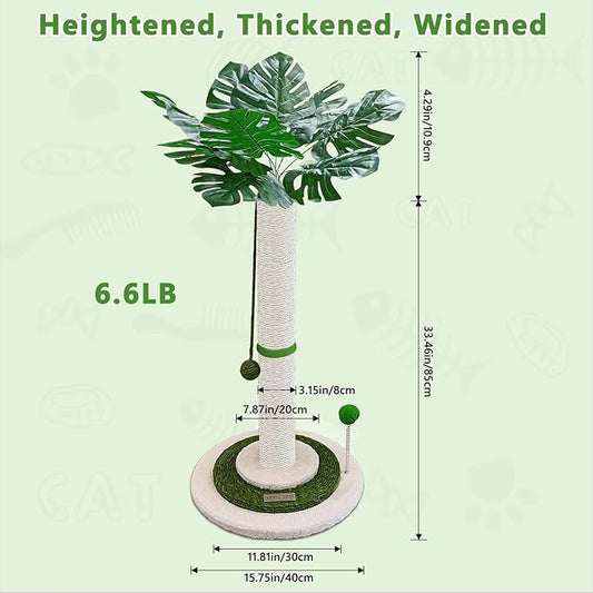Cat Scratching Post 38" Tall Scratching Post for Indoor Cats Cat Scratcher Cat Tree Wrapped Sisal Rope Large Cat Scratching Post Cute Cat Scratching with Interactive Dangling Balls and Spring Ball - PAWPICO