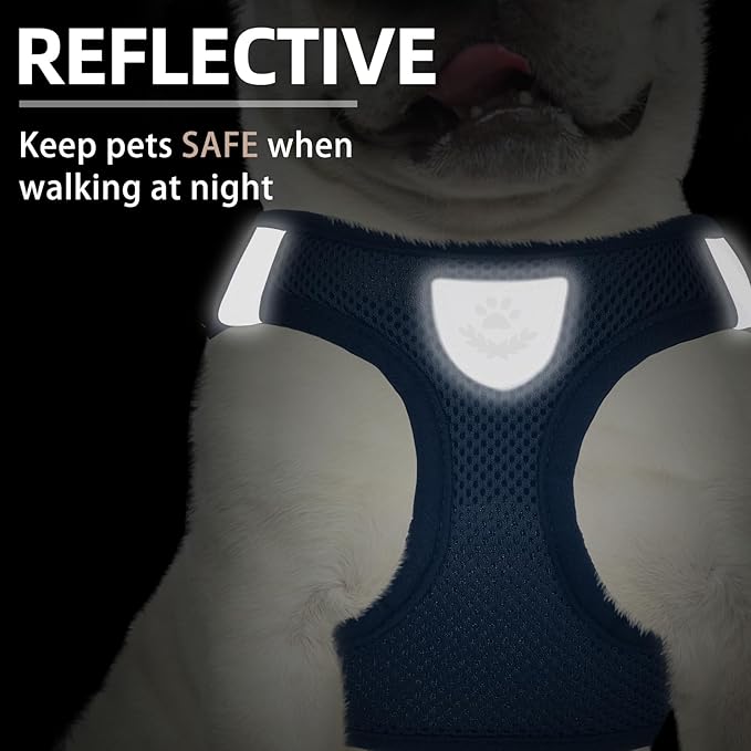 PUPTECK Adjustable Dog Harness Collar and Leash Set Step in No Pull Pet Harness for Small Medium Dogs Puppy and Cats Outdoor Walking Running, Soft Mesh Padded Reflective Vest Harnesses PUPTECK