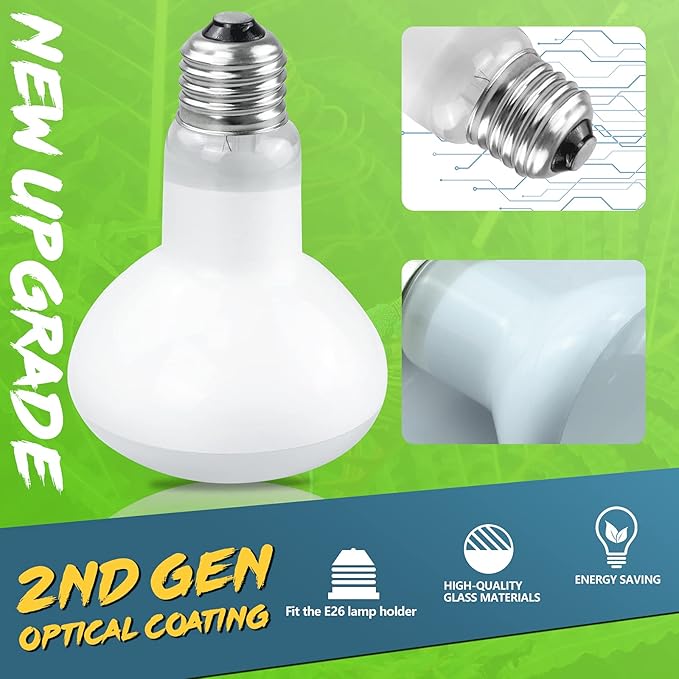 LUCKY HERP 2 Pack Reptile Heat Lamp Bulbs 75W (2nd Gen), Basking Light Bulb for Reptiles & Amphibians, Simulated Natural Sunlight Terrarium Heat Lamps for Bearded Dragon, Lizard, Turtle, Tortoise LUCKYHERP