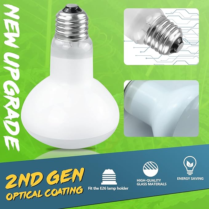 LUCKY HERP Reptile Heat Lamp - 100W (2nd Gen) Heat Lamp Bulbs for Reptiles 2 Pack, Amphibians Basking Heat Lamp Bulbs, UVA Daylight Basking Light for Reptiles, Bearded Dragon, Lizard, Turtle, Chicken LUCKYHERP