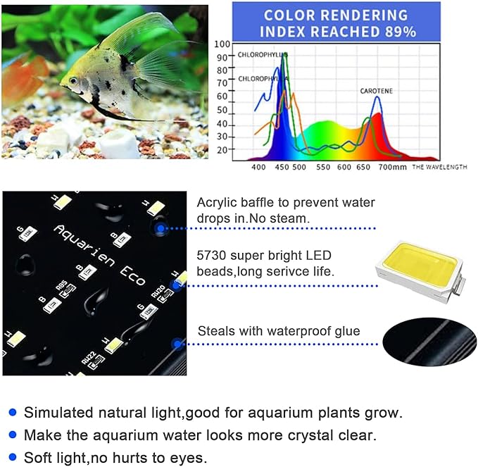 KZKR Upgraded Aquarium Light Multi-Color Remote Control 60-72 inch LED Hood Lamp for Freshwater Marine Plant Fish Tank Light Decorations KZKR