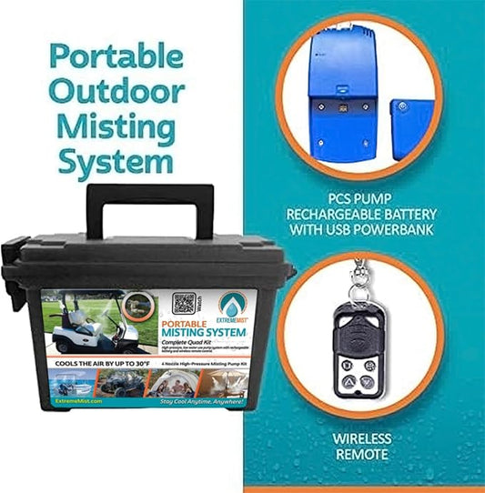 EXTREMEMIST Portable Misting System - 4 Mist Nozzles | Easy to Setup | 16 ft. Mist Line for Outdoor Patios, Golf Carts, Greenhouses, Canopy, Decks & More - Cools The air up to 30°F (17°C)! ExtremeMist