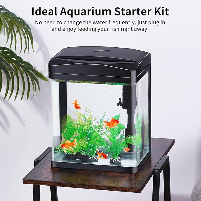 2 Gallon Aquarium Starter Kit Small Glass Betta Fish Tank Desktop Mini Fish Bowl for Shrimp Goldfish with Filter Pump LED Light PAWPICO