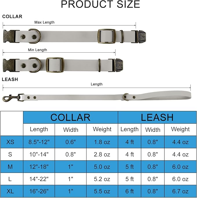 Wisedog Dog Collar and Leash Set Combo: Adjustable Pet Collars with Dog Leashes for Small Medium Large Dogs,Includes 1 Bonus of Poop Bag Holder (M(Collar:12"-18";Leash:5 ft), Grey) WisedogPetSupplies